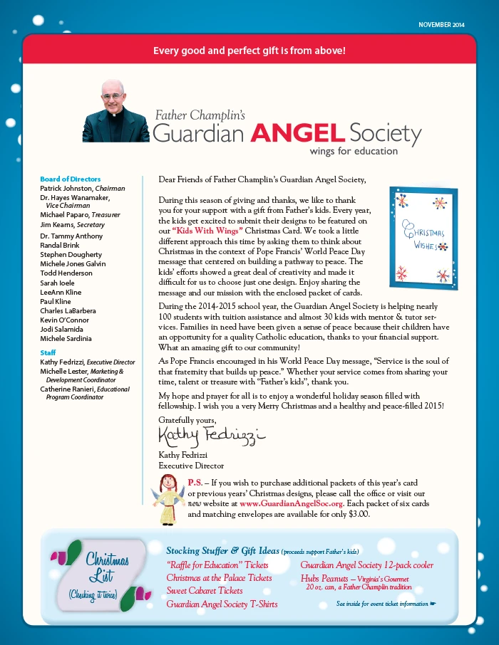 Guardian Angel Society Christmas 2014 Newsletter Cover