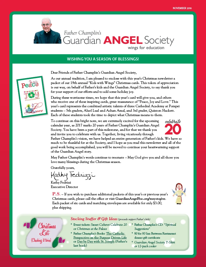 Guardian Angel Society Christmas 2016 Newsletter Cover