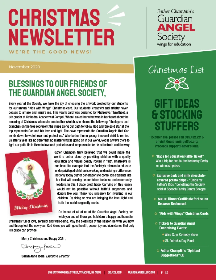 Guardian Angel Society Christmas 2020 Newsletter Cover