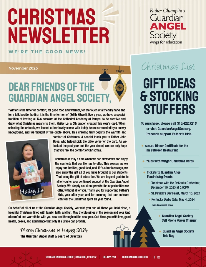 Guardian Angel Society Christmas 2023 Newsletter Cover
