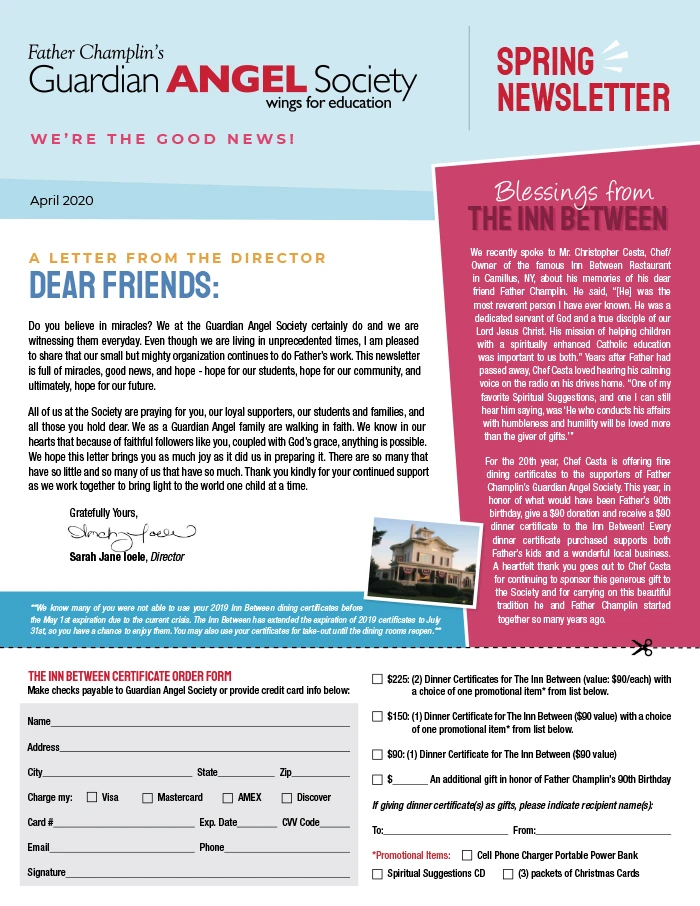 Guardian Angel Society Spring 2020 Newsletter Cover