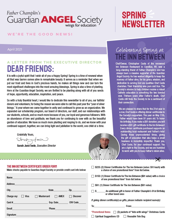 Guardian Angel Society Spring 2021 Newsletter Cover