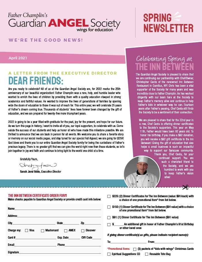 Guardian Angel Society Spring 2022 Newsletter Cover